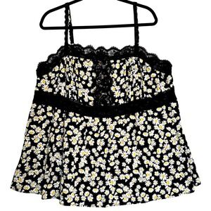 Torrid Cami Womens 2X Black‎ White Daisy Print Lace Trim Sleeveless Tank Top